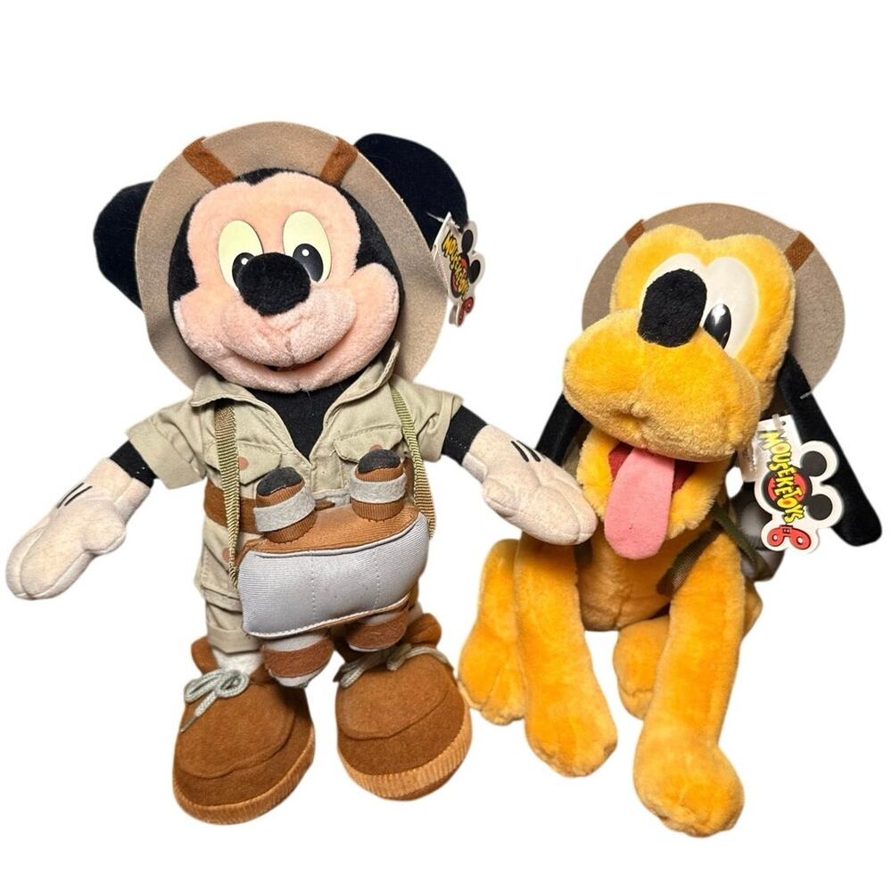 VTG Disney Mouseketoys Animal Kingdom Safari Mickey Mouse Pluto Plush Lot